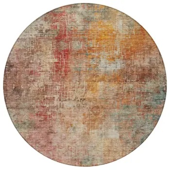 8' Tan Copper And Terra Cotta Round Abstract Washable Indoor Outdoor Area Rug