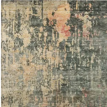 3' X 5' Sage Gray And Pink Abstract Washable Indoor Outdoor Area Rug