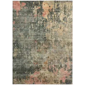 5' X 8' Sage Gray And Pink Abstract Washable Indoor Outdoor Area Rug