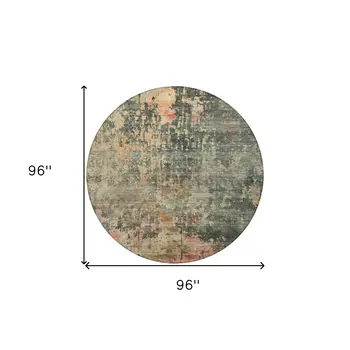 8' Sage Gray And Pink Round Abstract Washable Indoor Outdoor Area Rug