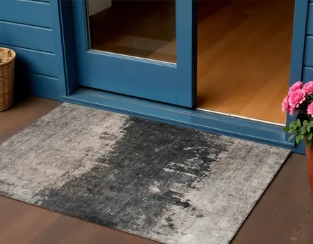 3' X 5' Taupe And Charcoal Abstract Washable Indoor Outdoor Area Rug