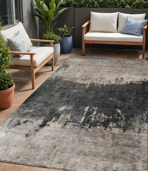 5' X 8' Taupe And Charcoal Abstract Washable Indoor Outdoor Area Rug