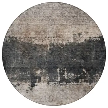 8' Taupe And Charcoal Round Abstract Washable Indoor Outdoor Area Rug