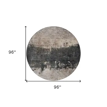 8' Taupe And Charcoal Round Abstract Washable Indoor Outdoor Area Rug