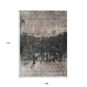 9' X 12' Taupe And Charcoal Abstract Washable Indoor Outdoor Area Rug