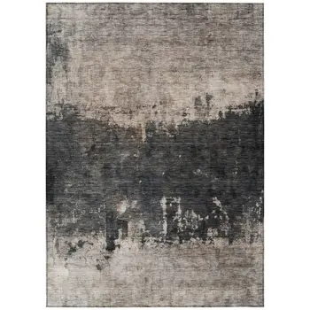 9' X 12' Taupe And Charcoal Abstract Washable Indoor Outdoor Area Rug