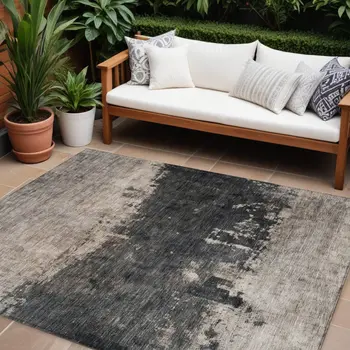 10' X 14' Taupe And Charcoal Abstract Washable Indoor Outdoor Area Rug