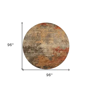 8' Khaki Brown And Copper Round Abstract Washable Indoor Outdoor Area Rug