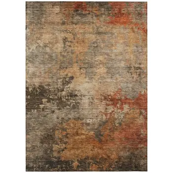 8' X 10' Khaki Brown And Copper Abstract Washable Indoor Outdoor Area Rug