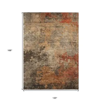 10' X 14' Khaki Brown And Copper Abstract Washable Indoor Outdoor Area Rug