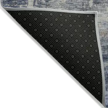 9' X 12' Denim Blue And Tan Abstract Washable Indoor Outdoor Area Rug