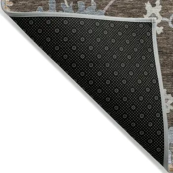 8' X 10' Chocolate Beige And Blue Floral Washable Indoor Outdoor Area Rug