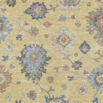 3' X 5' Gold Brown And Blue Floral Washable Indoor Outdoor Area Rug