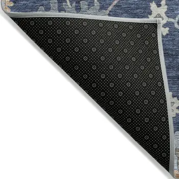 3' X 5' Navy Blue Beige And Gray Floral Washable Indoor Outdoor Area Rug