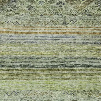 5' X 8' Artichoke Green Blue And Black Floral Washable Indoor Outdoor Area Rug