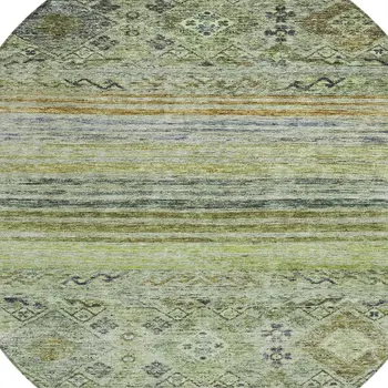 8' Artichoke Green Blue And Black Round Floral Washable Indoor Outdoor Area Rug