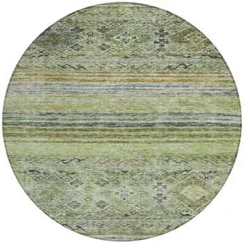 8' Artichoke Green Blue And Black Round Floral Washable Indoor Outdoor Area Rug