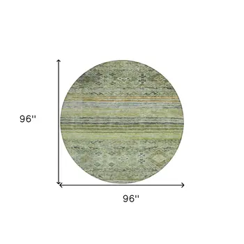 8' Artichoke Green Blue And Black Round Floral Washable Indoor Outdoor Area Rug