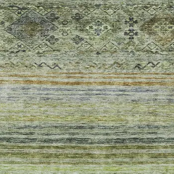 8' X 10' Artichoke Green Blue And Black Floral Washable Indoor Outdoor Area Rug