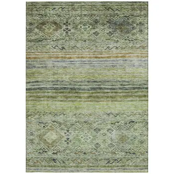 9' X 12' Artichoke Green Blue And Black Floral Washable Indoor Outdoor Area Rug