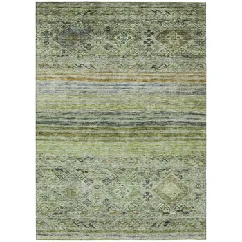 9' X 12' Artichoke Green Blue And Black Floral Washable Indoor Outdoor Area Rug