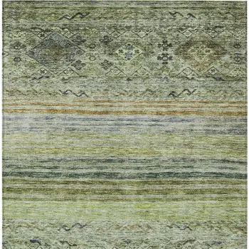 9' X 12' Artichoke Green Blue And Black Floral Washable Indoor Outdoor Area Rug
