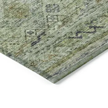 10' X 14' Artichoke Green Blue And Black Floral Washable Indoor Outdoor Area Rug