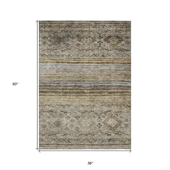 3' X 5' Brown Tan And Black Floral Washable Indoor Outdoor Area Rug