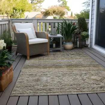 3' X 5' Brown Tan And Black Floral Washable Indoor Outdoor Area Rug