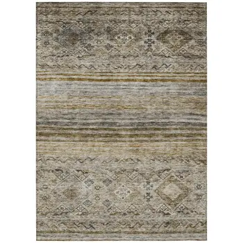 3' X 5' Brown Tan And Black Floral Washable Indoor Outdoor Area Rug