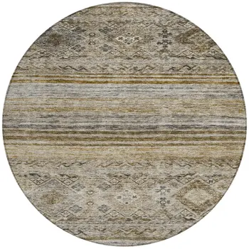 8' Brown Tan And Black Round Floral Washable Indoor Outdoor Area Rug