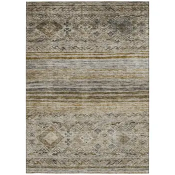 8' X 10' Brown Tan And Black Floral Washable Indoor Outdoor Area Rug