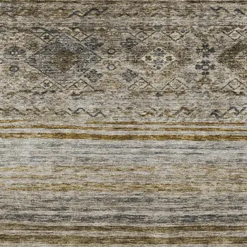 10' X 14' Brown Tan And Black Floral Washable Indoor Outdoor Area Rug