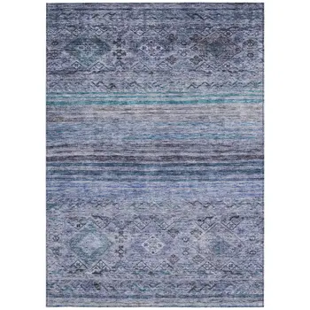3' X 5' Blue Aqua And Charcoal Floral Washable Indoor Outdoor Area Rug