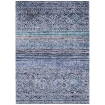 3' X 5' Blue Aqua And Charcoal Floral Washable Indoor Outdoor Area Rug