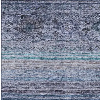 5' X 8' Blue Aqua And Charcoal Floral Washable Indoor Outdoor Area Rug
