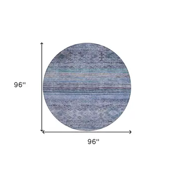 8' Blue Aqua And Charcoal Round Floral Washable Indoor Outdoor Area Rug