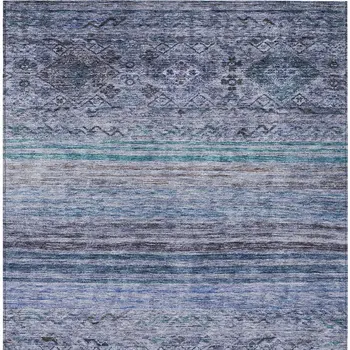 8' X 10' Blue Aqua And Charcoal Floral Washable Indoor Outdoor Area Rug