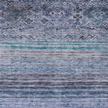8' X 10' Blue Aqua And Charcoal Floral Washable Indoor Outdoor Area Rug