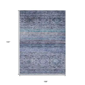 9' X 12' Blue Aqua And Charcoal Floral Washable Indoor Outdoor Area Rug