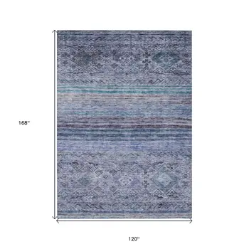 10' X 14' Blue Aqua And Charcoal Floral Washable Indoor Outdoor Area Rug