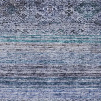 10' X 14' Blue Aqua And Charcoal Floral Washable Indoor Outdoor Area Rug