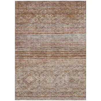3' X 5' Copper Tan And Beige Floral Washable Indoor Outdoor Area Rug