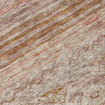 8' Copper Tan And Beige Round Floral Washable Indoor Outdoor Area Rug