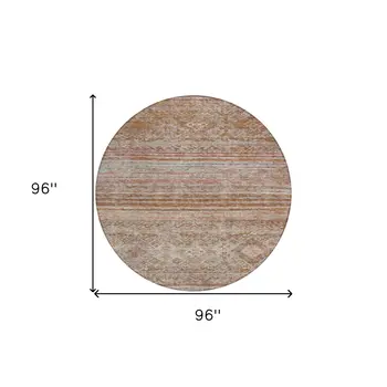 8' Copper Tan And Beige Round Floral Washable Indoor Outdoor Area Rug