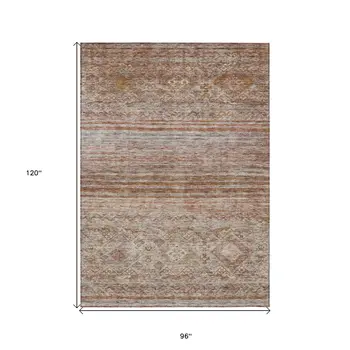 8' X 10' Copper Tan And Beige Floral Washable Indoor Outdoor Area Rug
