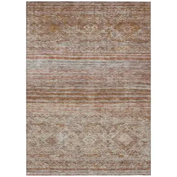 8' X 10' Copper Tan And Beige Floral Washable Indoor Outdoor Area Rug
