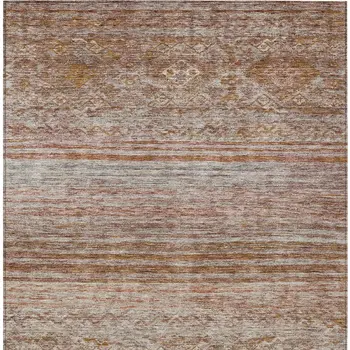 8' X 10' Copper Tan And Beige Floral Washable Indoor Outdoor Area Rug