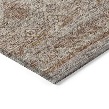 9' X 12' Copper Tan And Beige Floral Washable Indoor Outdoor Area Rug