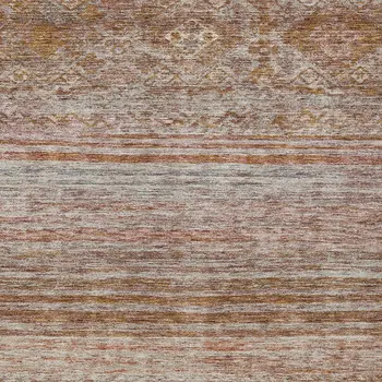 10' X 14' Copper Tan And Beige Floral Washable Indoor Outdoor Area Rug
